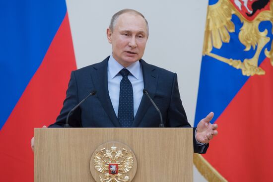 President Vladimir Putin meets with Russian athletes competing in 23rd Winter Olympic Games in PyeongChang