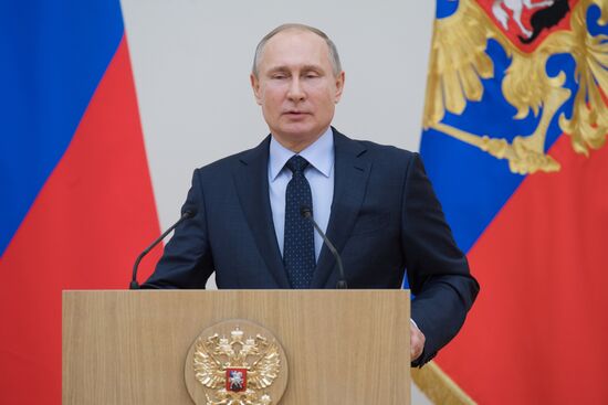 President Vladimir Putin meets with Russian athletes competing in 23rd Winter Olympic Games in PyeongChang