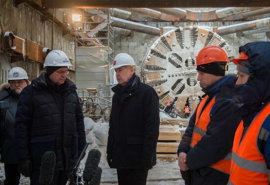 Moscow Mayor Sergei Sobyanin inspects construction of Yugo-Zapadnaya station of Moscow metro