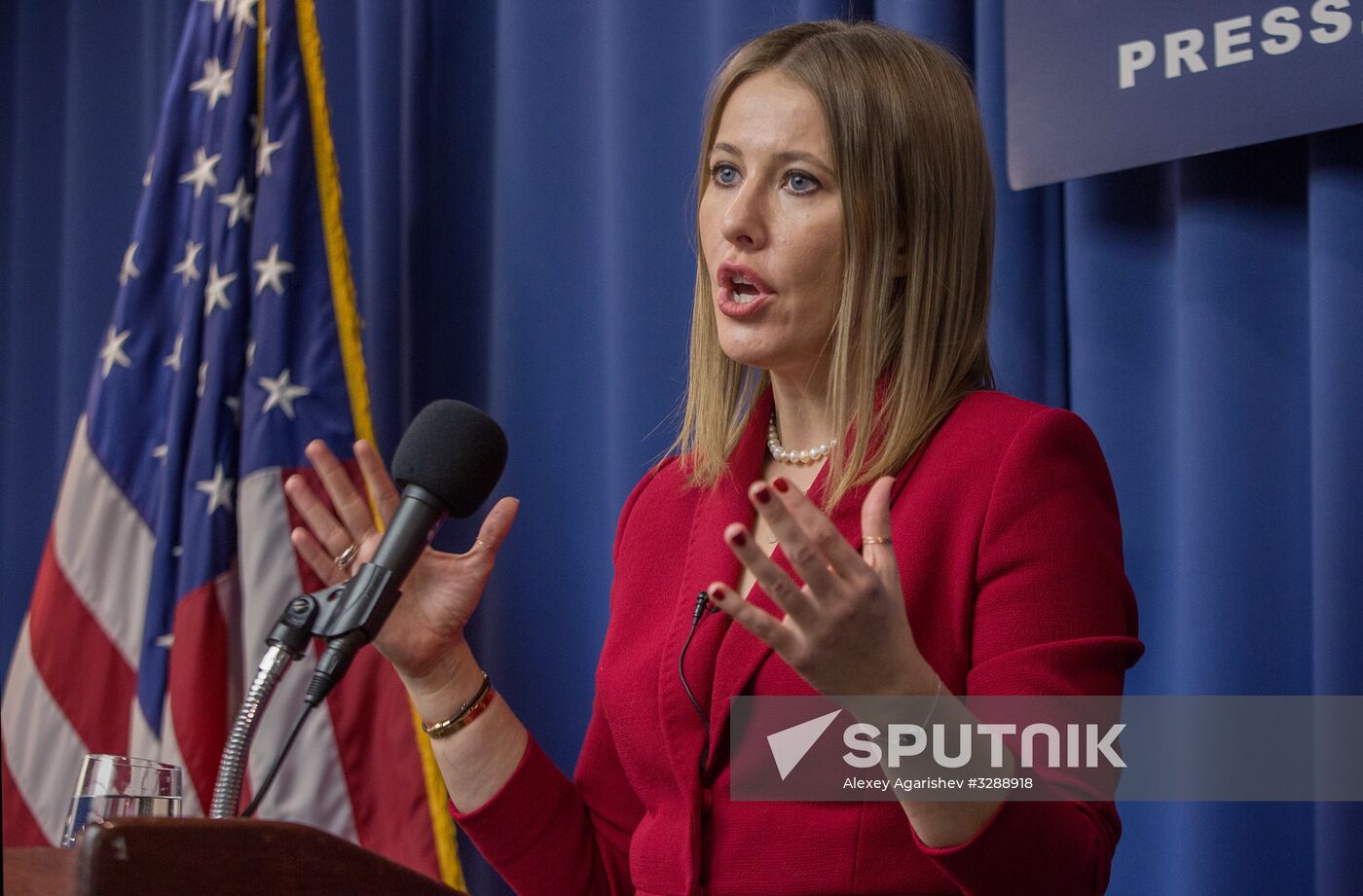 Presidential candidate Ksenia Sobchak makes statement in Washington