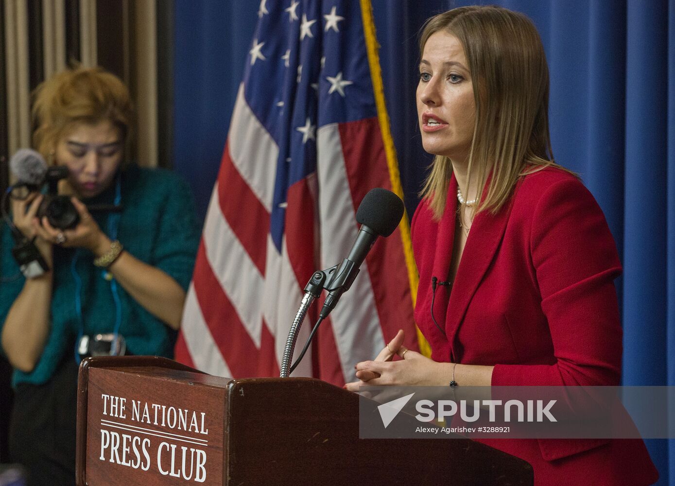 Presidential candidate Ksenia Sobchak makes statement in Washington