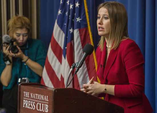 Presidential candidate Ksenia Sobchak makes statement in Washington