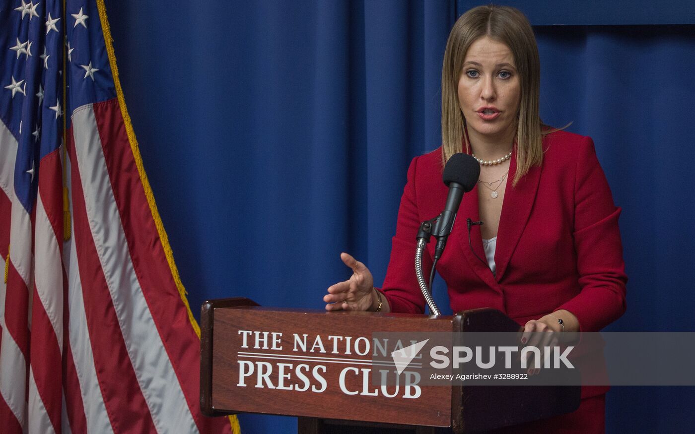 Presidential candidate Ksenia Sobchak makes statement in Washington