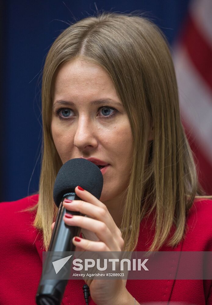 Presidential candidate Ksenia Sobchak makes statement in Washington