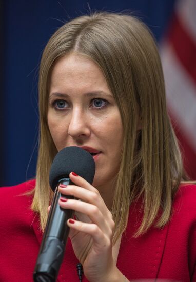 Presidential candidate Ksenia Sobchak makes statement in Washington
