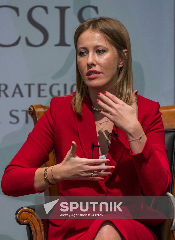 Presidential candidate Ksenia Sobchak makes statement in Washington