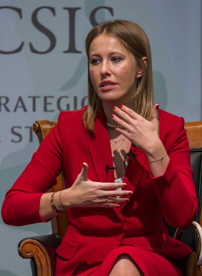 Presidential candidate Ksenia Sobchak makes statement in Washington