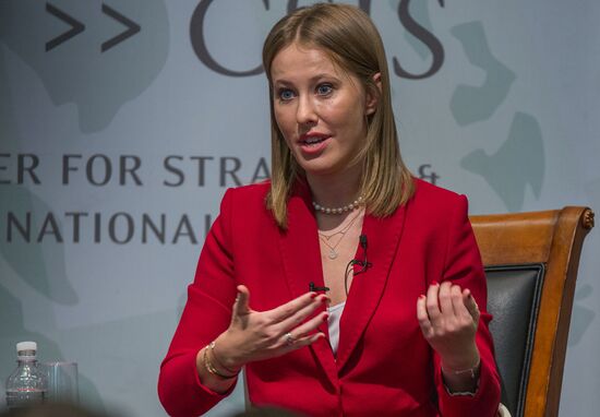 Presidential candidate Ksenia Sobchak makes statement in Washington