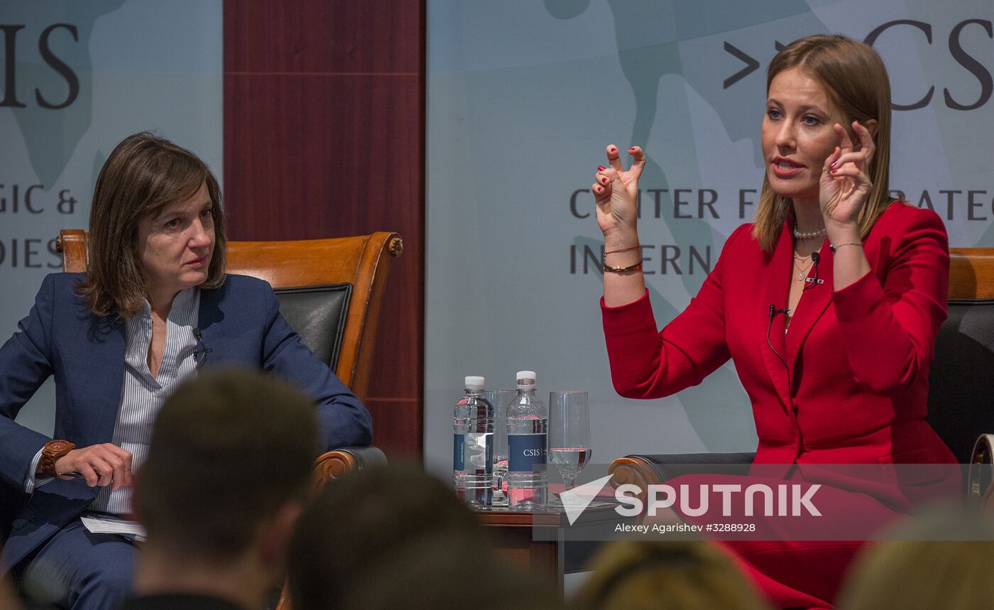 Presidential candidate Ksenia Sobchak makes statement in Washington