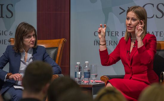 Presidential candidate Ksenia Sobchak makes statement in Washington