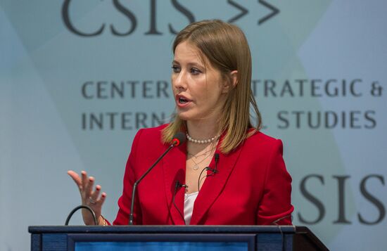 Presidential candidate Ksenia Sobchak makes statement in Washington