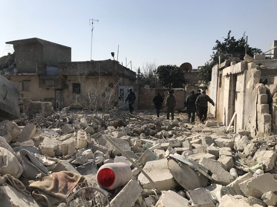 Aftermath of shelling of Afrin in Syria