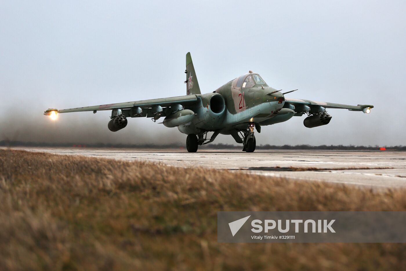 Tactical flight drill of Sukhoi Su-25 assault aircraft in Krasnodar Territory