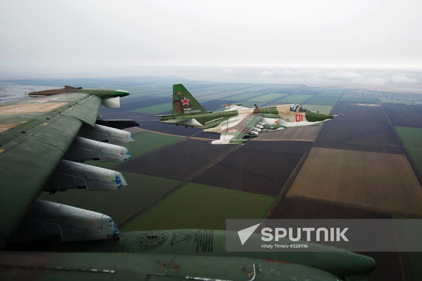 Tactical flight drill of Sukhoi Su-25 assault aircraft in Krasnodar Territory