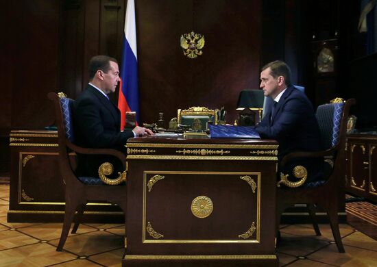 Russian PM Dmitry Medvedev meets with Federal Agency for Fisheries Chief Ilya Shestakov