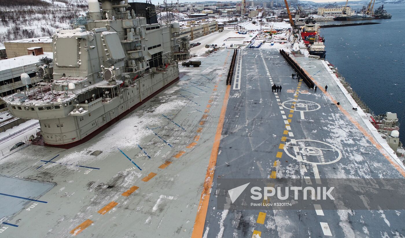 Russian aircraft carrier Admiral Kuznetsov of Northern Fleet