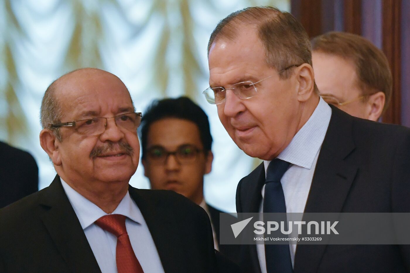 Russian Foreign Minister Sergei Lavrov meets with his Algerian counterpart Abdelkader Messahel