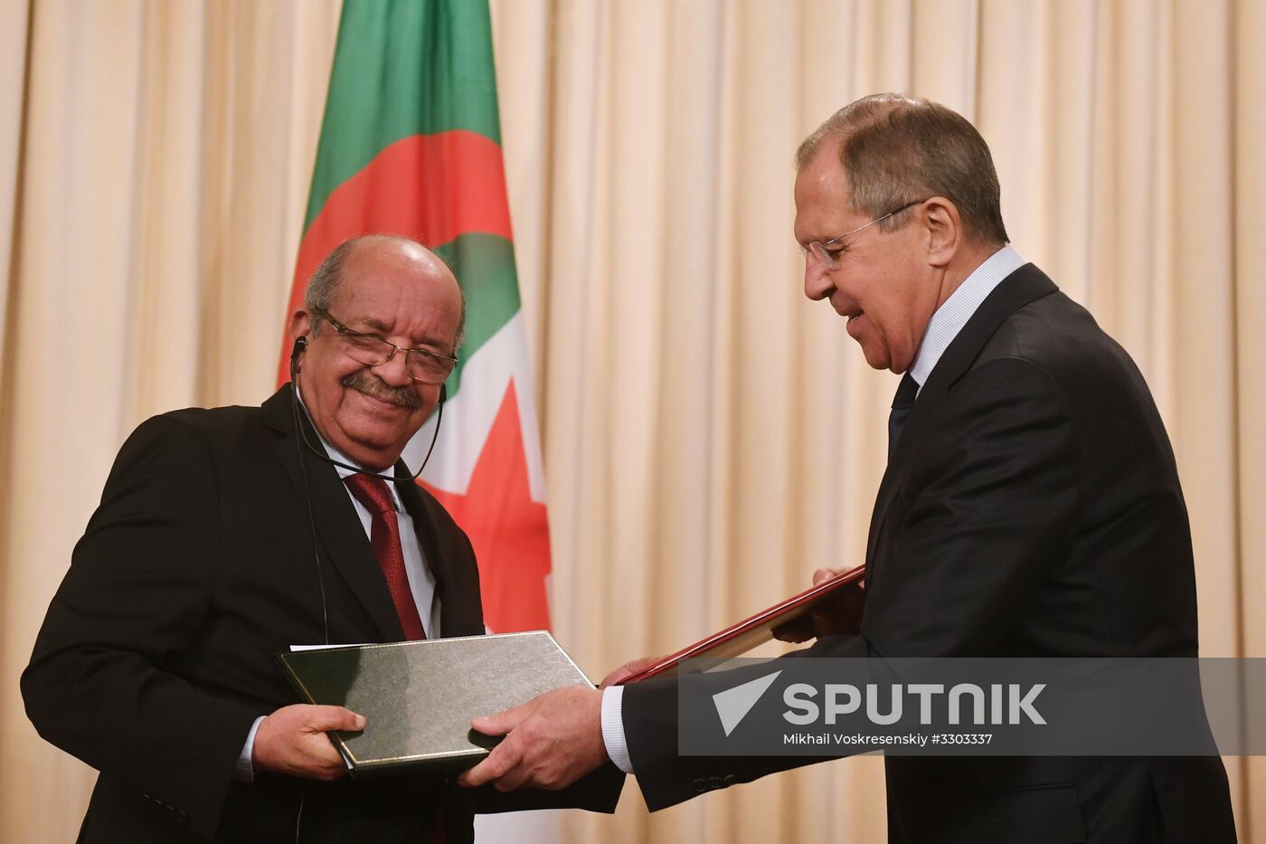 Russian Foreign Minister Sergei Lavrov meets with his Algerian counterpart Abdelkader Messahel