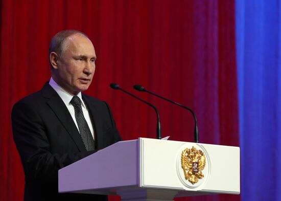 President Vladimir Putin attends gala night devoted to Defender of Fatherland Day