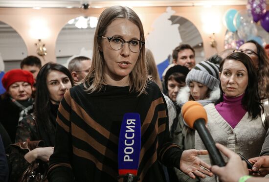 Presidential candidate Ksenia Sobchak speaks in Murmansk Region