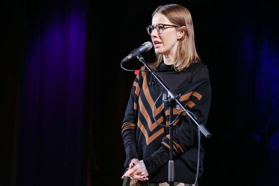Presidential candidate Ksenia Sobchak speaks in Murmansk Region