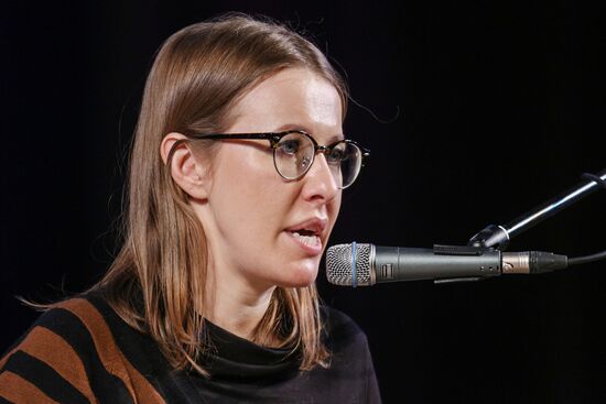 Presidential candidate Ksenia Sobchak speaks in Murmansk Region