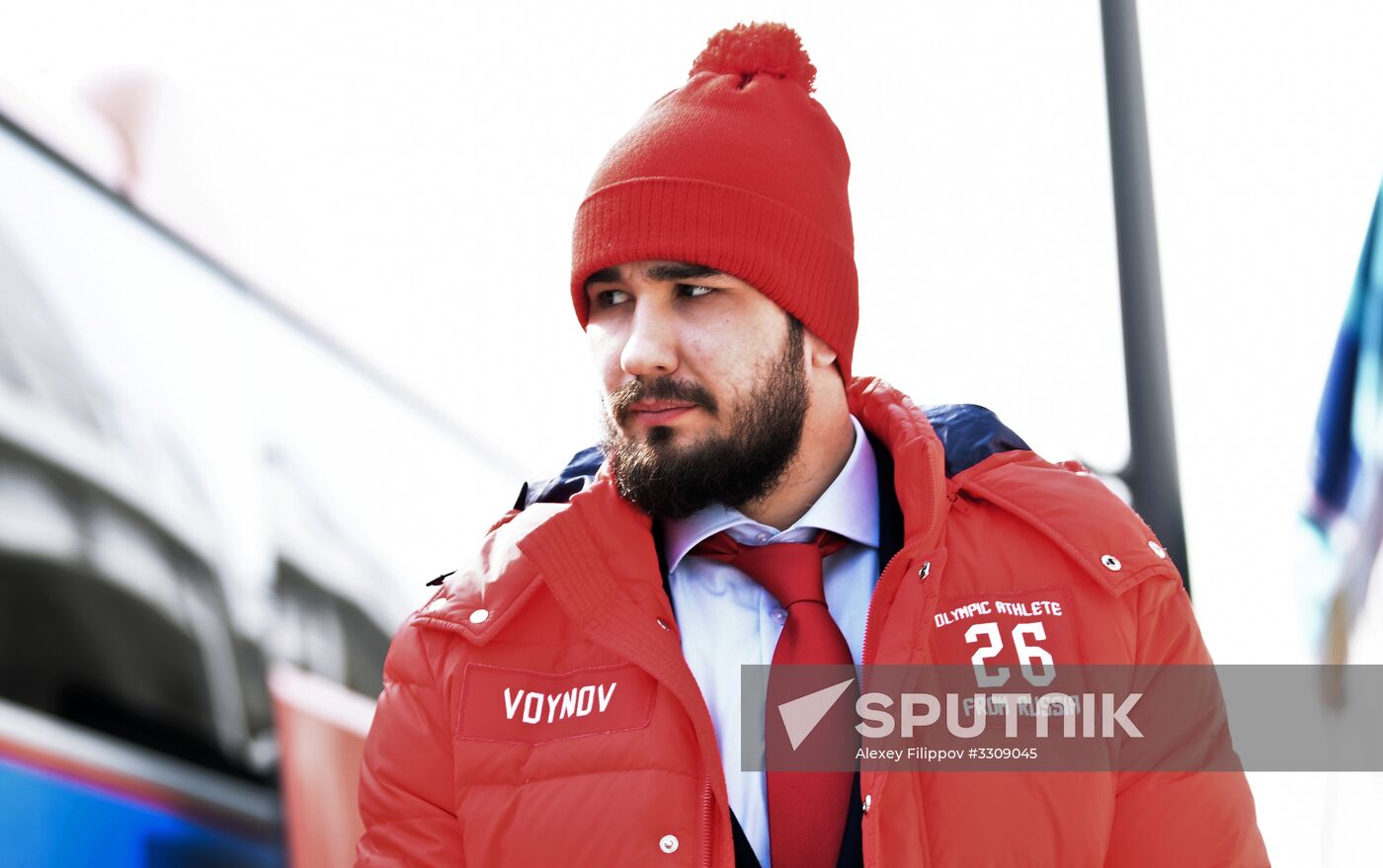 2018 Winter Olympics. Russian hockey players come to play final match