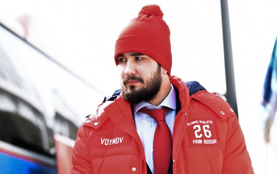 2018 Winter Olympics. Russian hockey players come to play final match