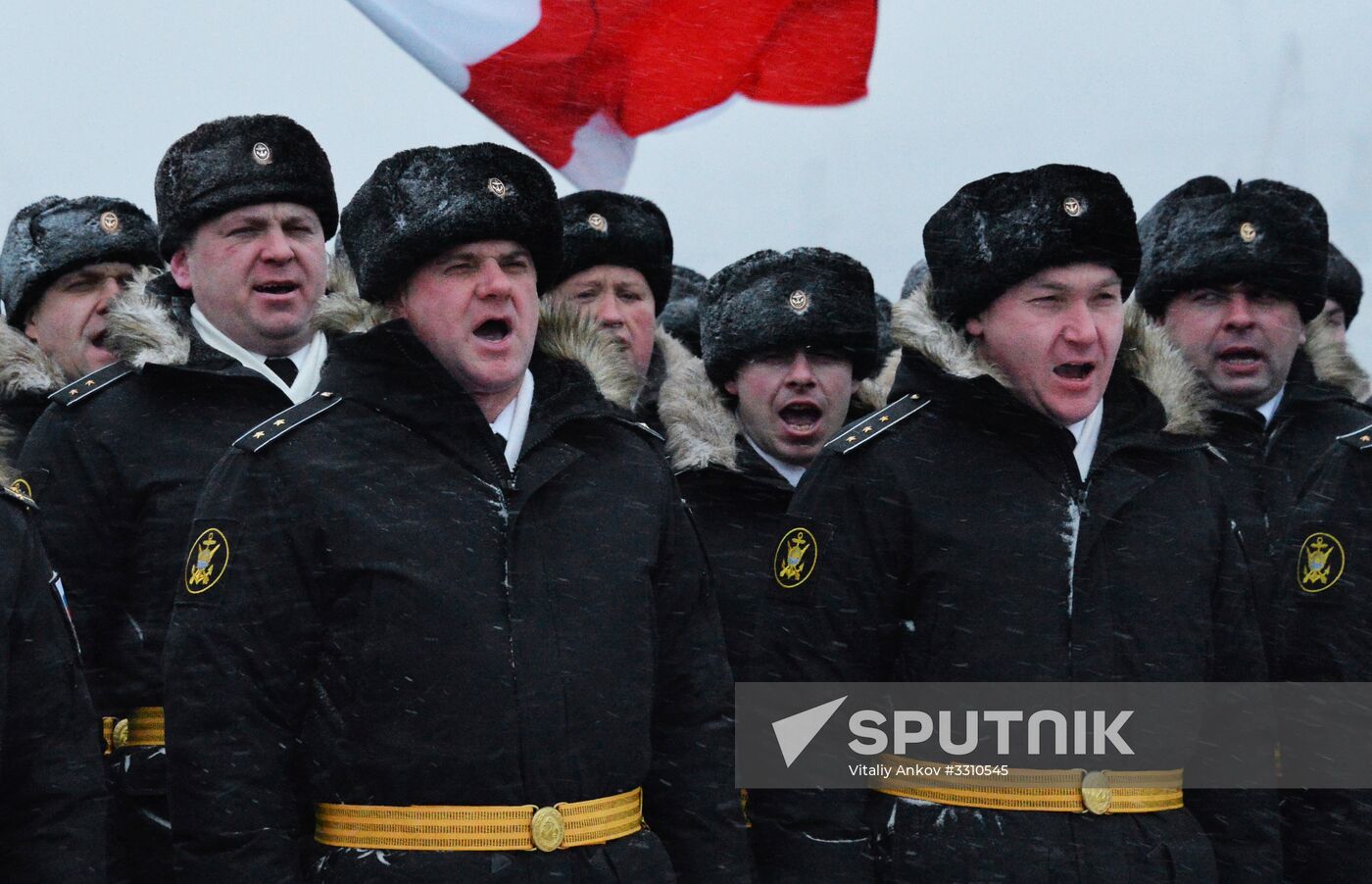 Hoisting Guards Navy Flag aboard guided missile cruiser Varyag