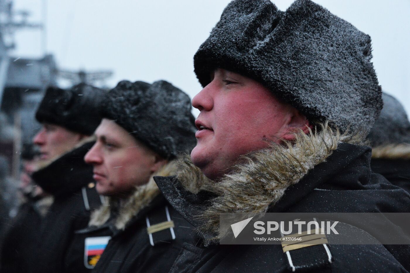 Hoisting Guards Navy Flag aboard guided missile cruiser Varyag