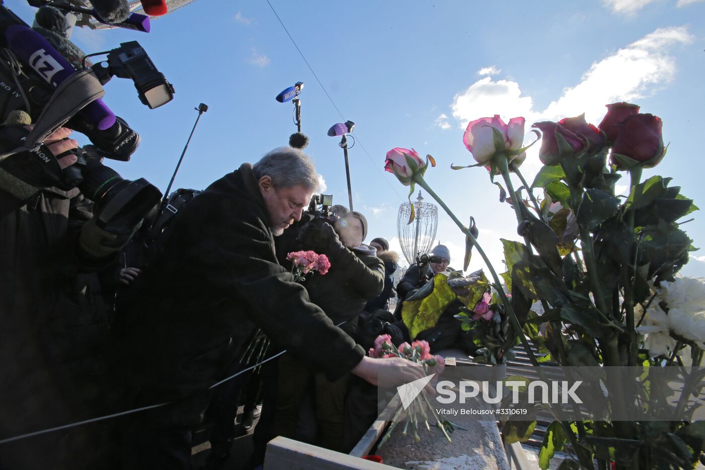 Flowers at site where Boris Nemtsov was assassinated
