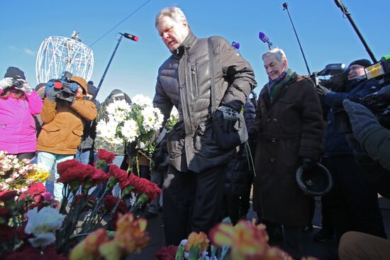 Flowers at site where Boris Nemtsov was assassinated