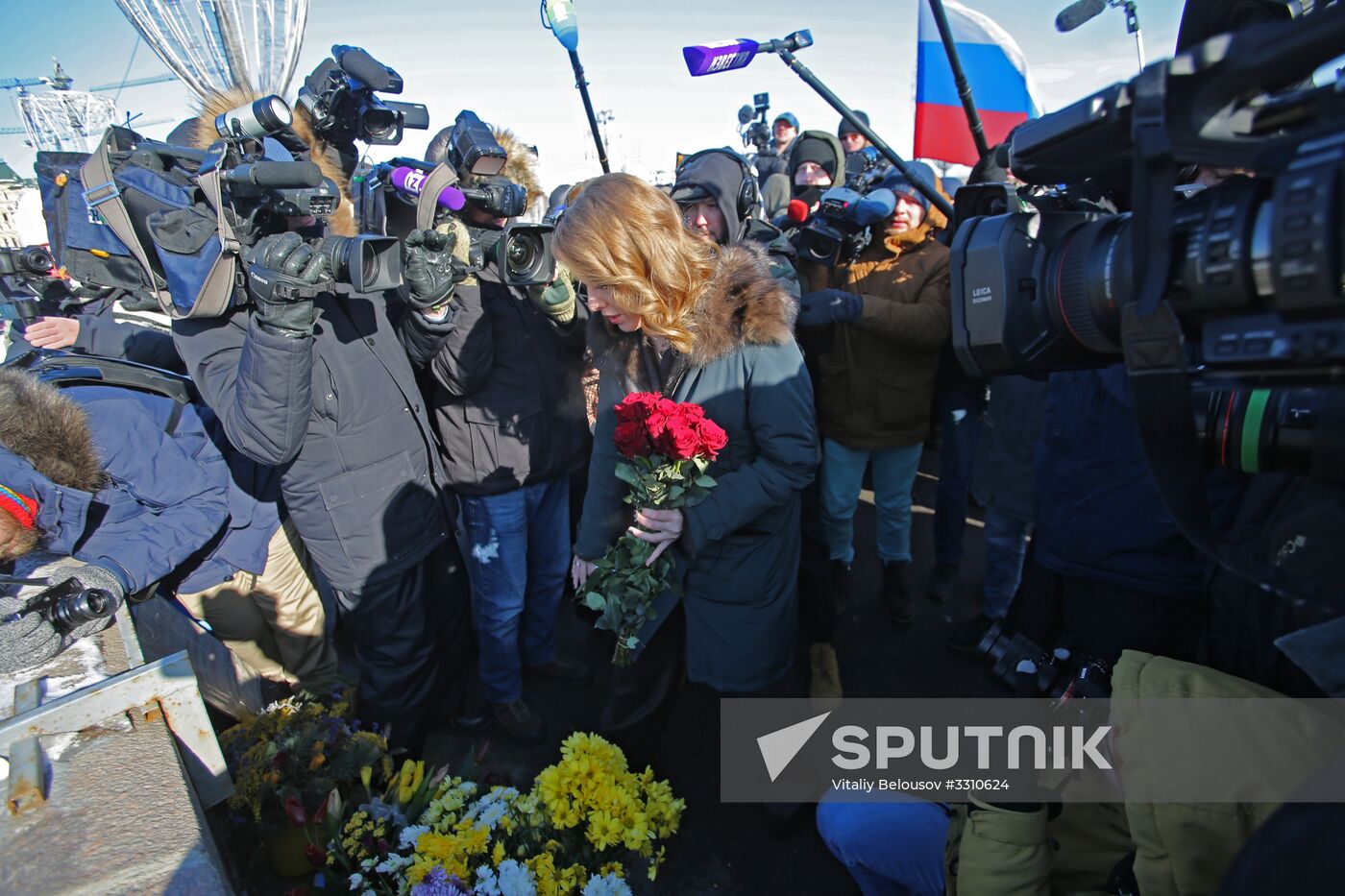 Flowers at site where Boris Nemtsov was assassinated