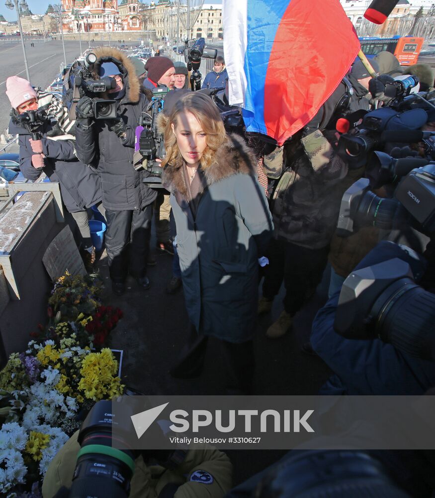 Flowers at site where Boris Nemtsov was assassinated