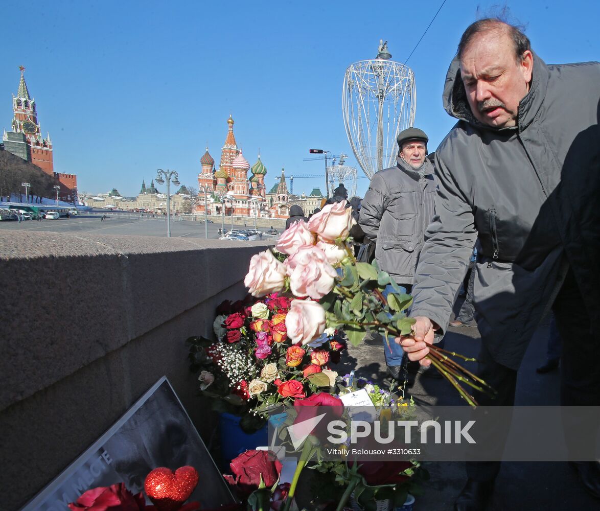 Flowers at site where Boris Nemtsov was assassinated