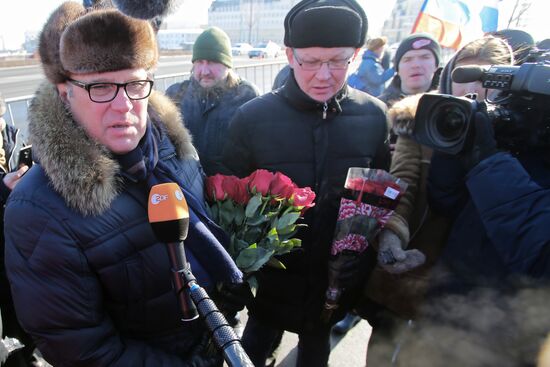 Flowers at site where Boris Nemtsov was assassinated