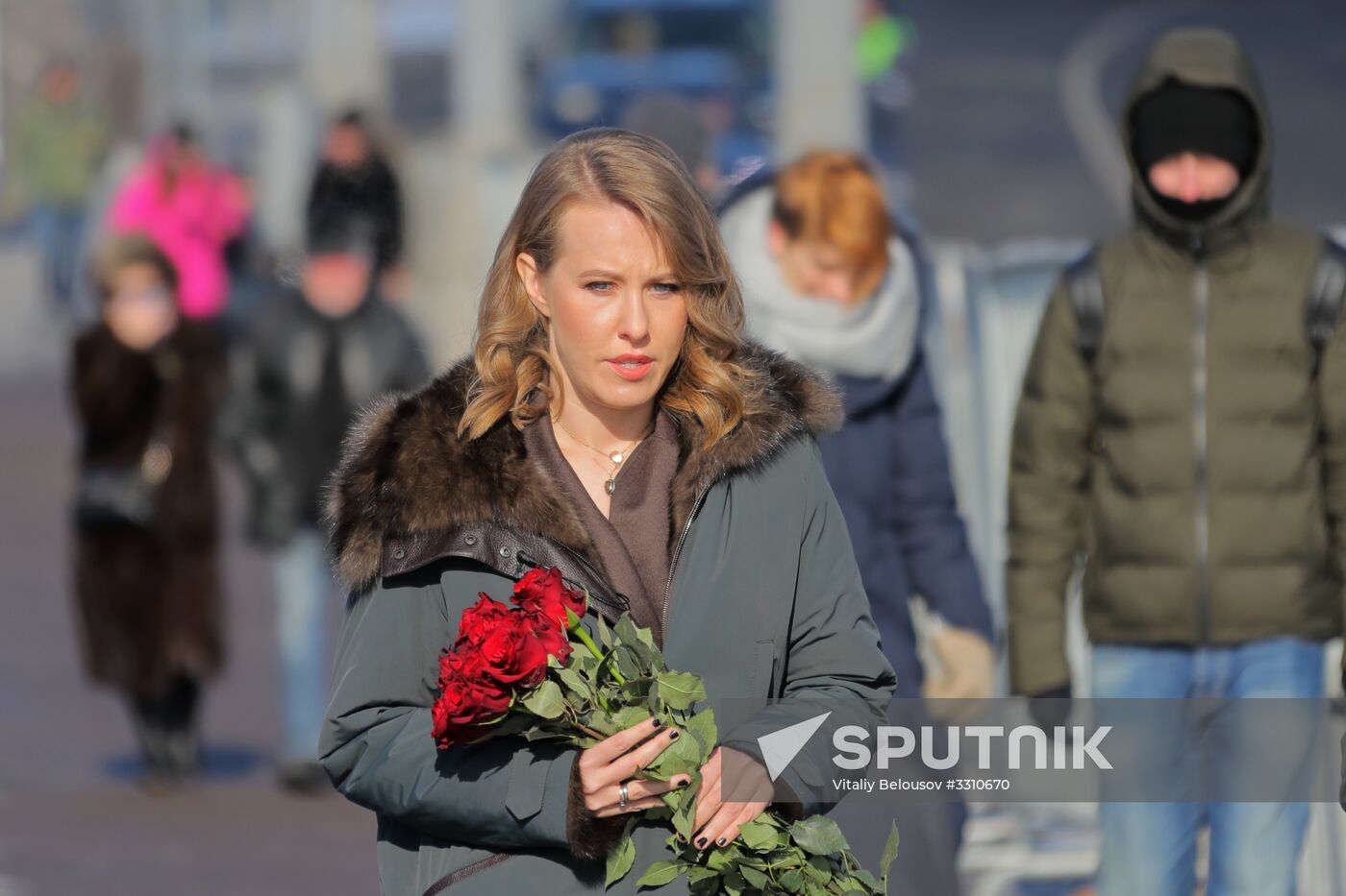 Flowers at site where Boris Nemtsov was assassinated