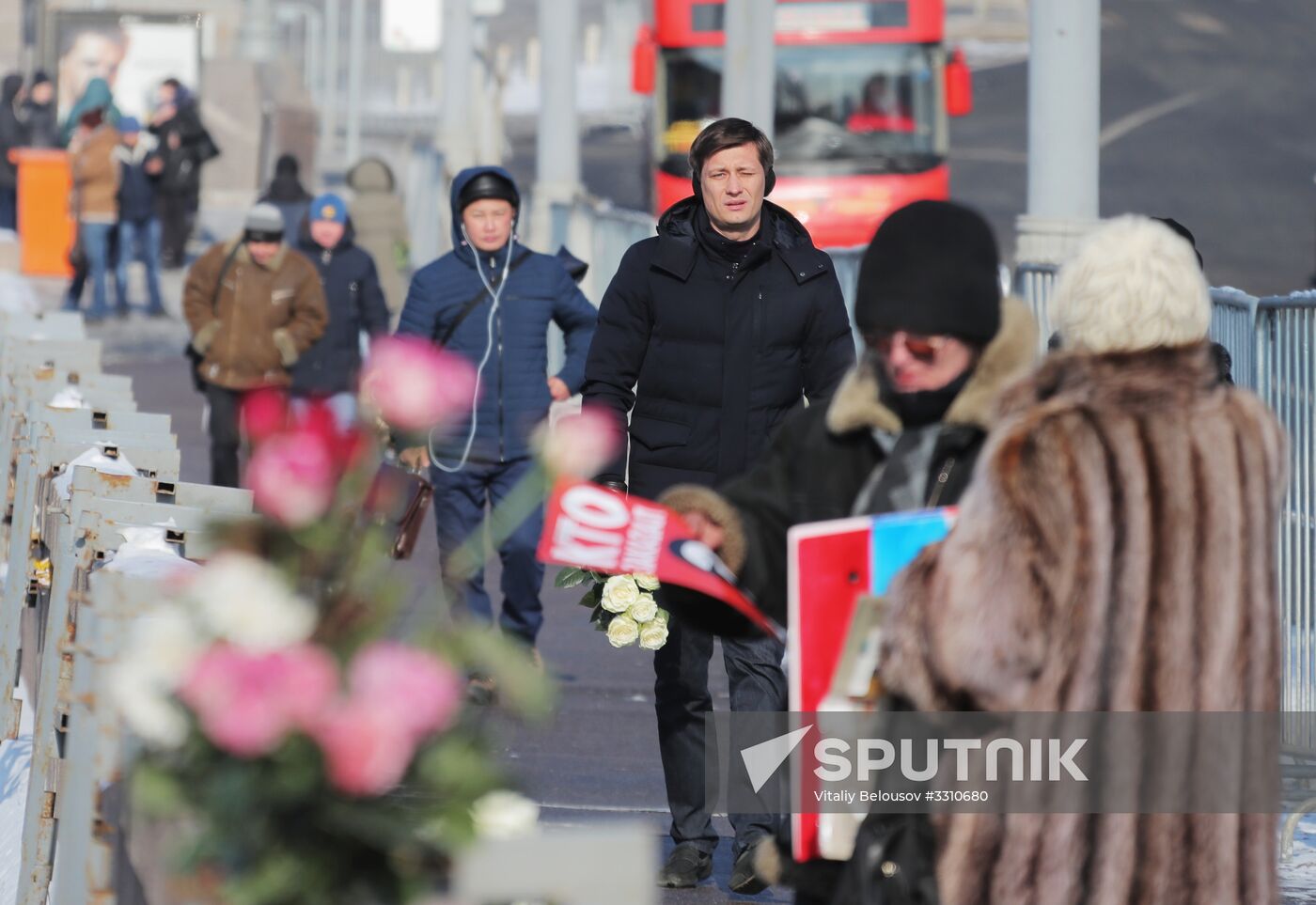Flowers at site where Boris Nemtsov was assassinated