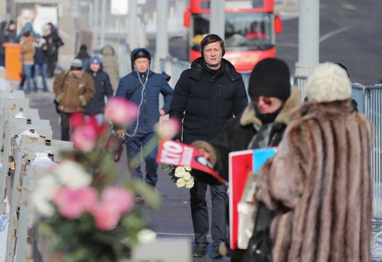 Flowers at site where Boris Nemtsov was assassinated