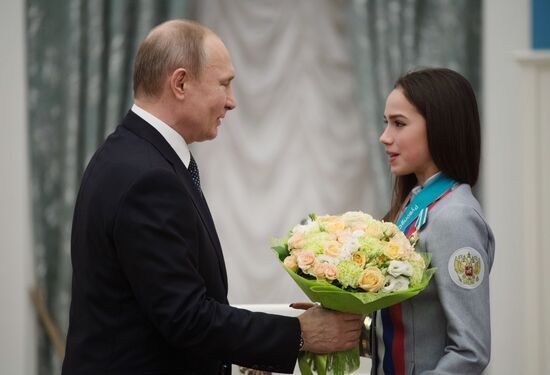 President Vladimir Putin presents state decorations to 2018 Winter Olympics medalists
