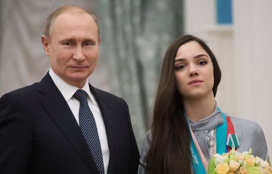 President Vladimir Putin presents state decorations to 2018 Winter Olympics medalists
