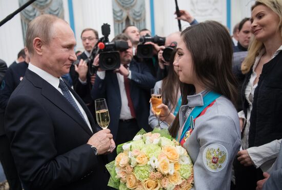President Vladimir Putin presents state decorations to 2018 Winter Olympics medalists