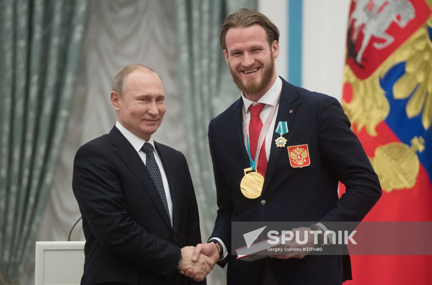 President Vladimir Putin presents state decorations to 2018 Winter Olympics medalists