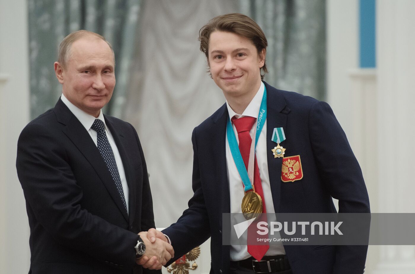President Vladimir Putin presents state decorations to 2018 Winter Olympics medalists