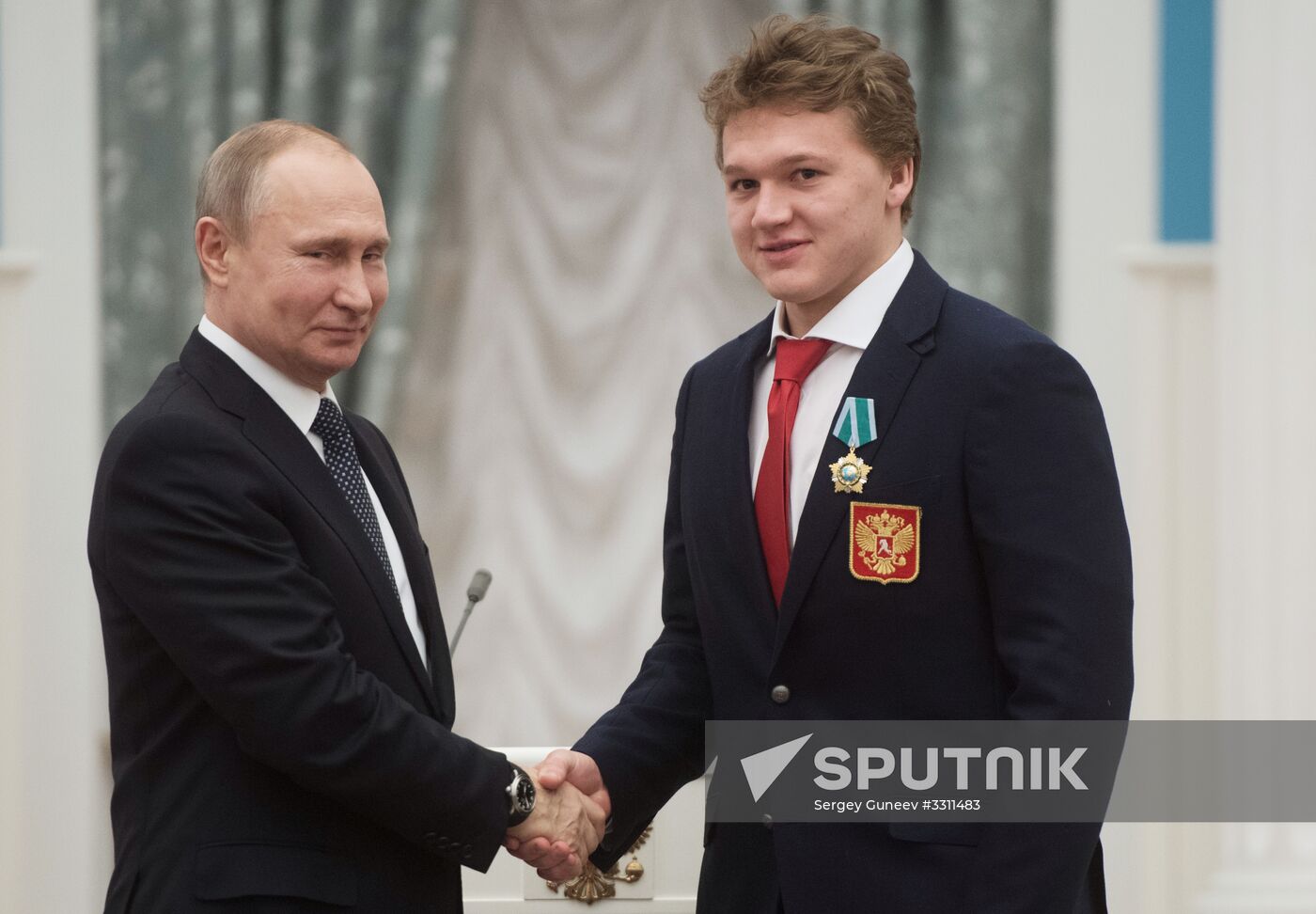 President Vladimir Putin presents state decorations to 2018 Winter Olympics medalists