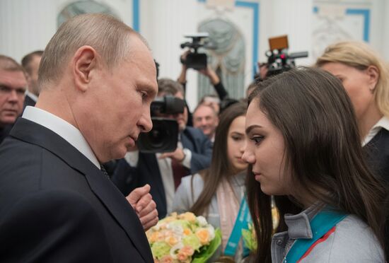 President Vladimir Putin presents state decorations to 2018 Winter Olympics medalists