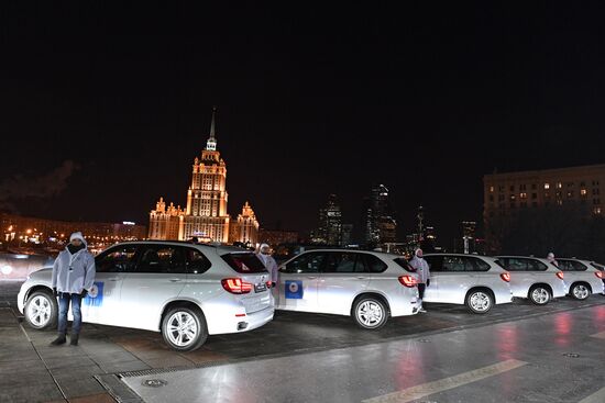 Prime Minister Dmitry Medvedev presents cars to 2018 Winter Olympics medalists at ceremony
