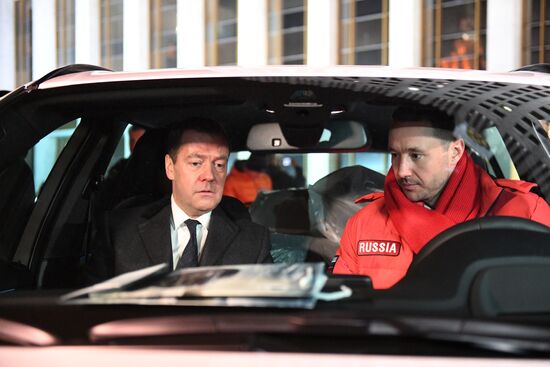 Prime Minister Dmitry Medvedev presents cars to 2018 Winter Olympics medalists at ceremony