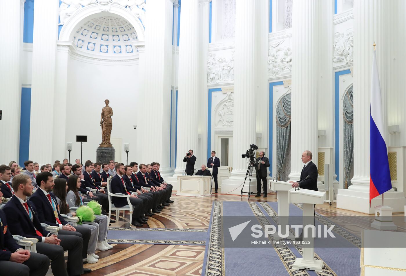President Vladimir Putin presents state decorations to 2018 Winter Olympics medalists