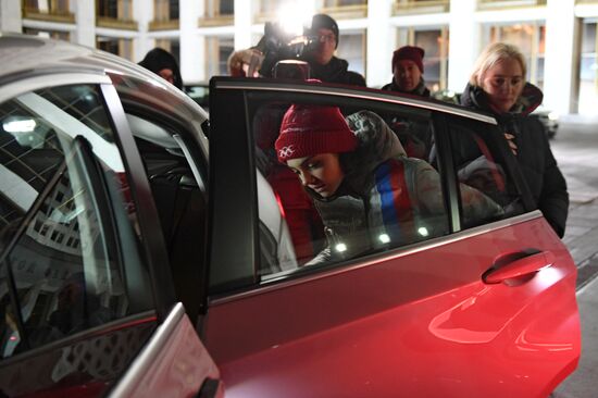 Prime Minister Dmitry Medvedev presents cars to 2018 Winter Olympics medalists at ceremony